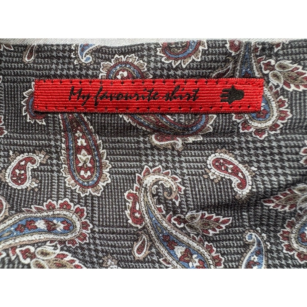 Luchiano Visconti XL Gray Paisley Shirt‎ Red Trim Made in Turkey Stretch EUC - Picture 11 of 11